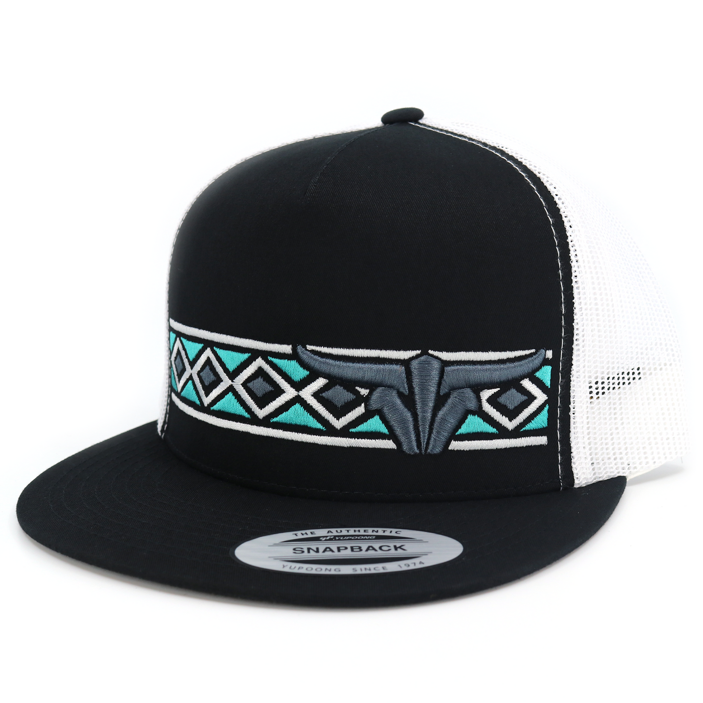 Navajo Black/White Trucker Hat - Flat Visor