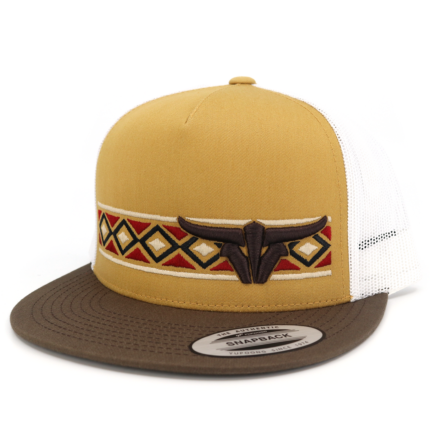 Navajo Brown/Gold/White Trucker Hat - Flat Visor