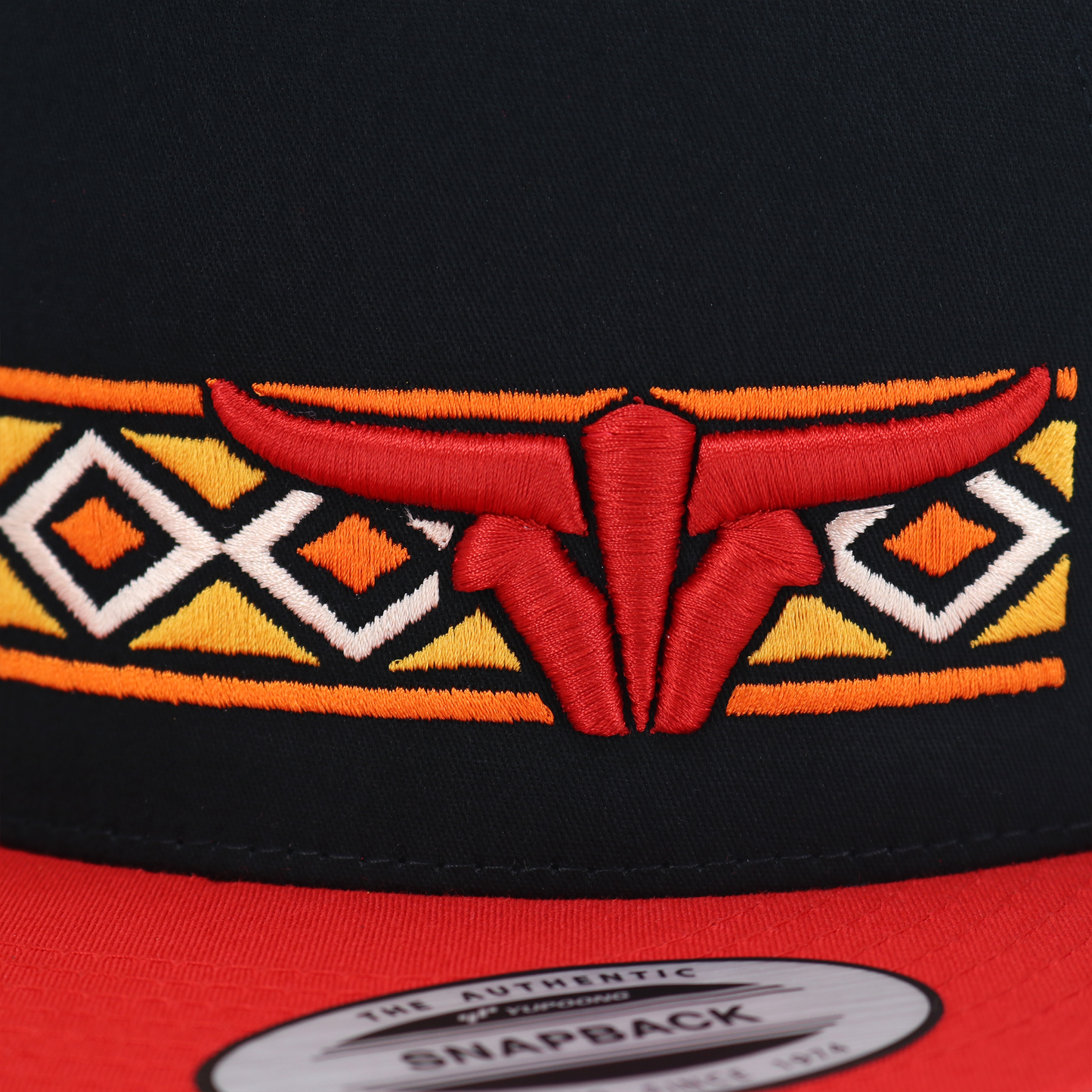 Navajo Red/Black/Black Trucker Hat - Flat Visor