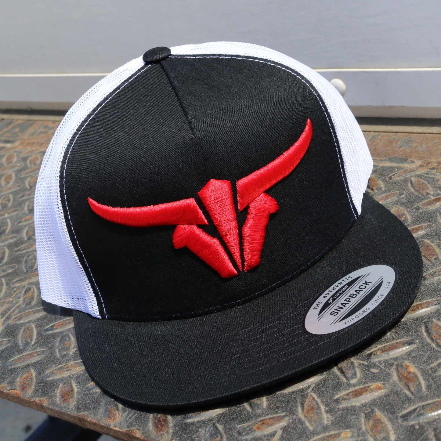 ToroBull Black/White Trucker Hat - Flat Visor