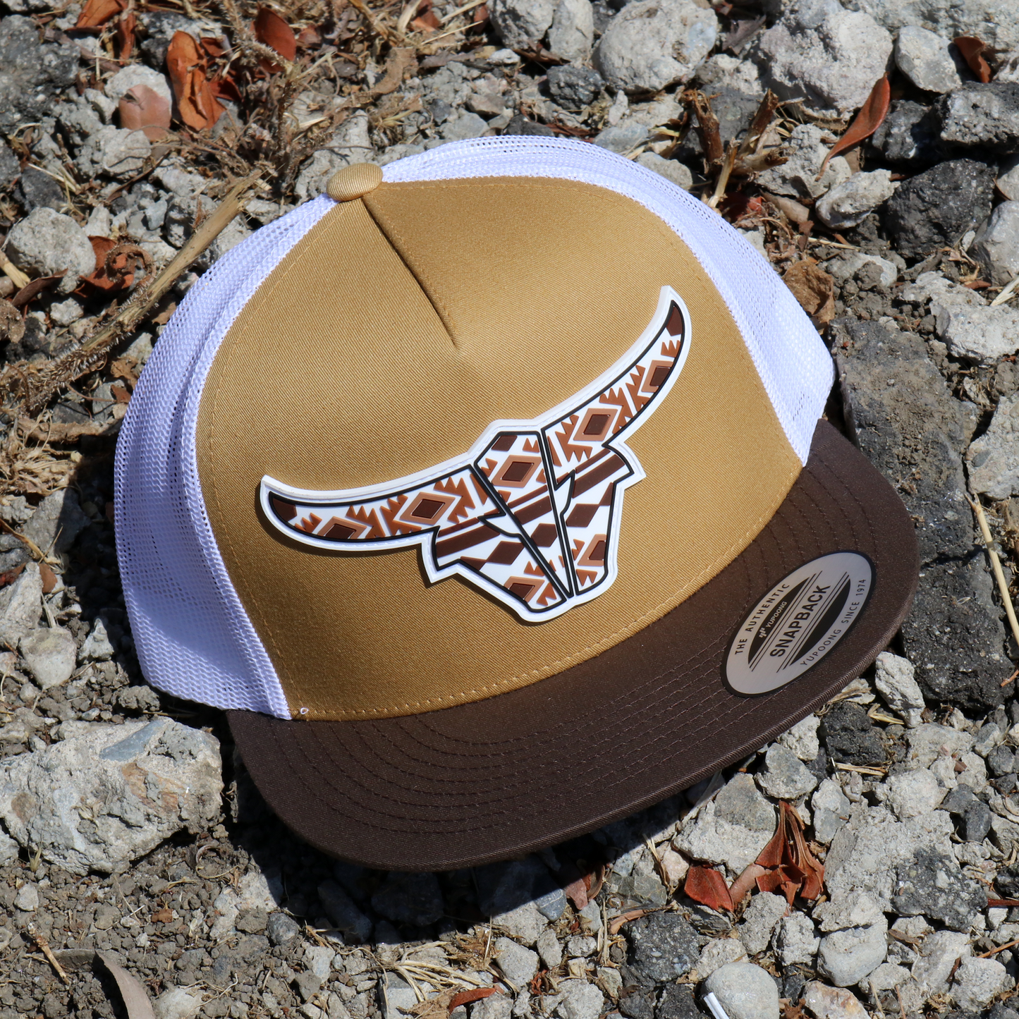 Tribal Brown/Gold/White Trucker Hat - Flat Visor