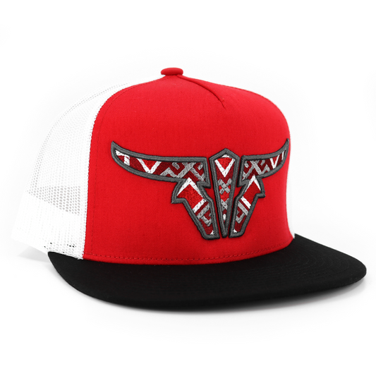 Aztec Black/Red/White Trucker Hat - Flat Visor