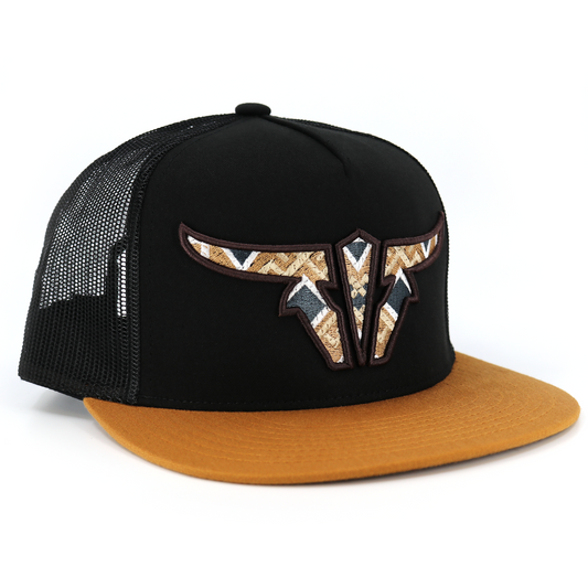 Aztec Camel/Black Trucker Hat - Flat Visor