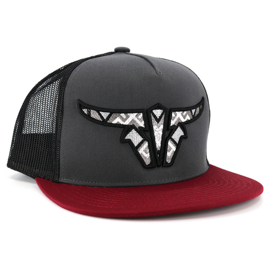 Aztec Maroon/Charcoal/Black Trucker Hat - Flat Visor