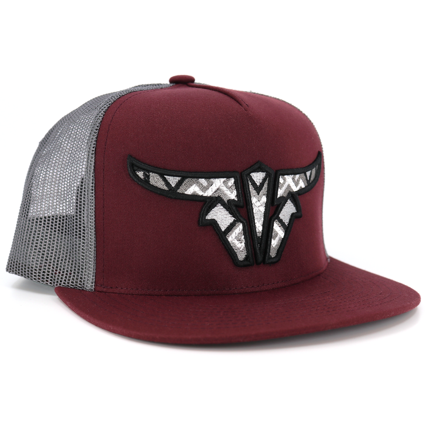 Aztec Maroon/Grey Trucker Hat - Flat Visor