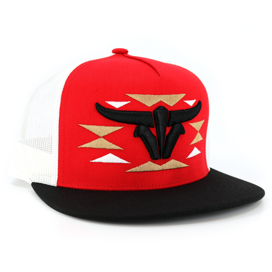 Cherokee Black/Red/White Trucker Hat - Flat Visor