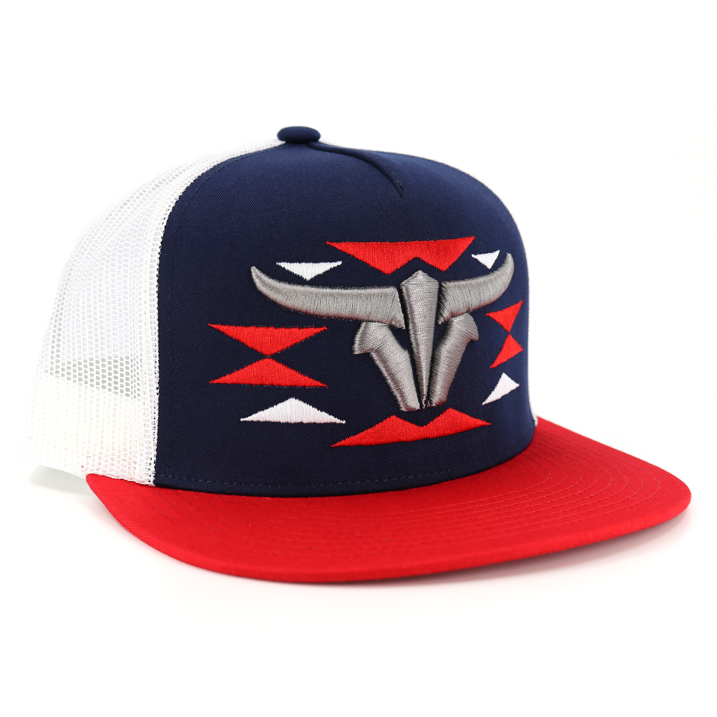 Cherokee Red/Navy/White Trucker Hat - Flat Visor