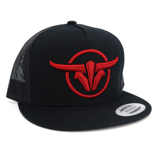 TB Circle Black Trucker Hat - Flat Visor