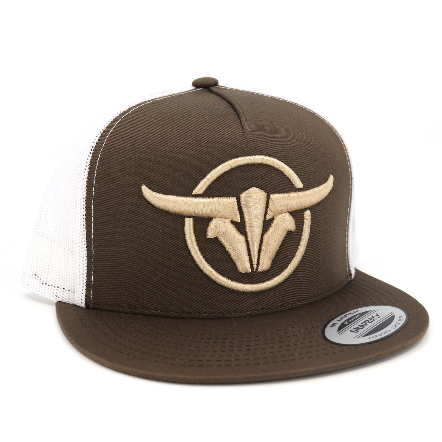 TB Circle Brown/White Trucker Hat - Flat Visor