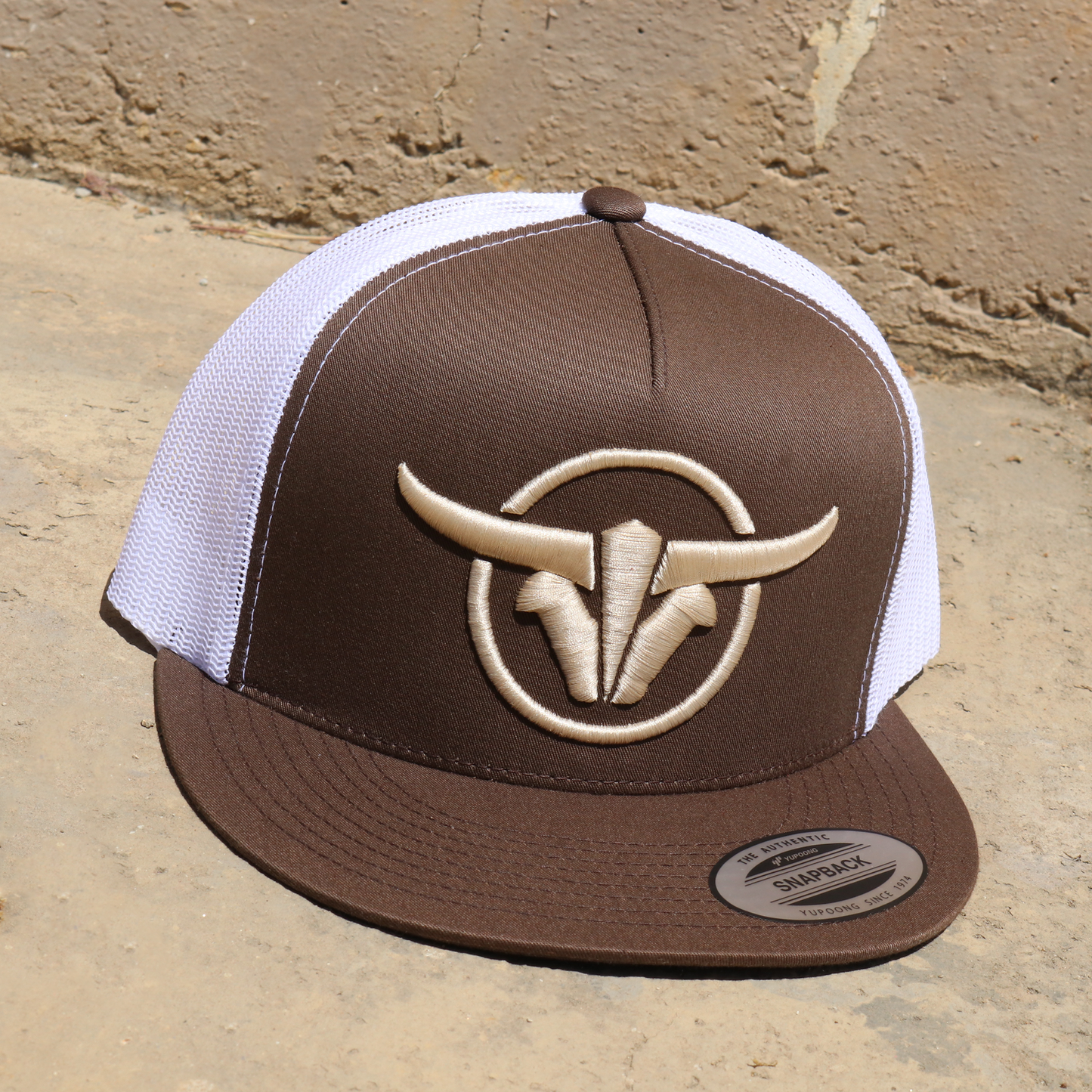 TB Circle Brown/White Trucker Hat - Flat Visor