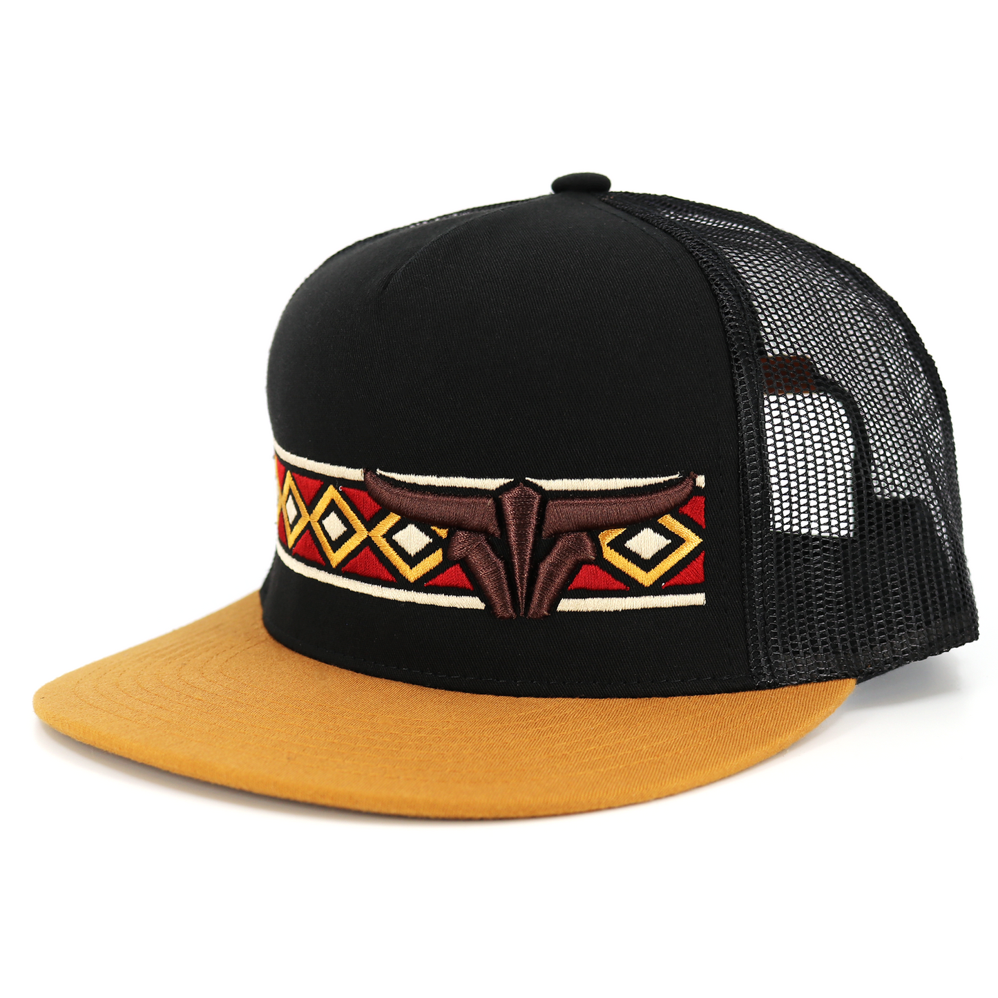 Navajo Camel/Black Trucker Hat - Flat Visor