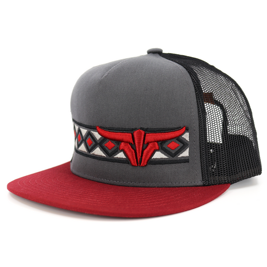 Navajo Maroon/Charcoal/Black Trucker Hat - Flat Visor