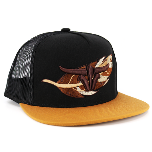 Feather Camel/Black Trucker Hat - Flat Visor