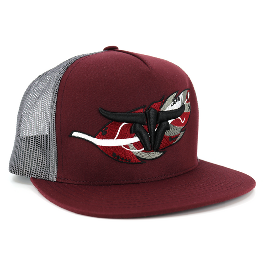 Feather Maroon/Grey Trucker Hat - Flat Visor