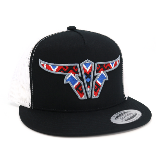 Aztec Black/White Trucker Hat - Flat Visor