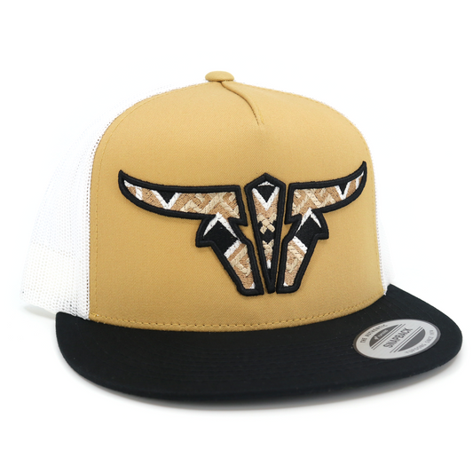 Aztec Black/Gold/White Trucker Hat - Flat Visor