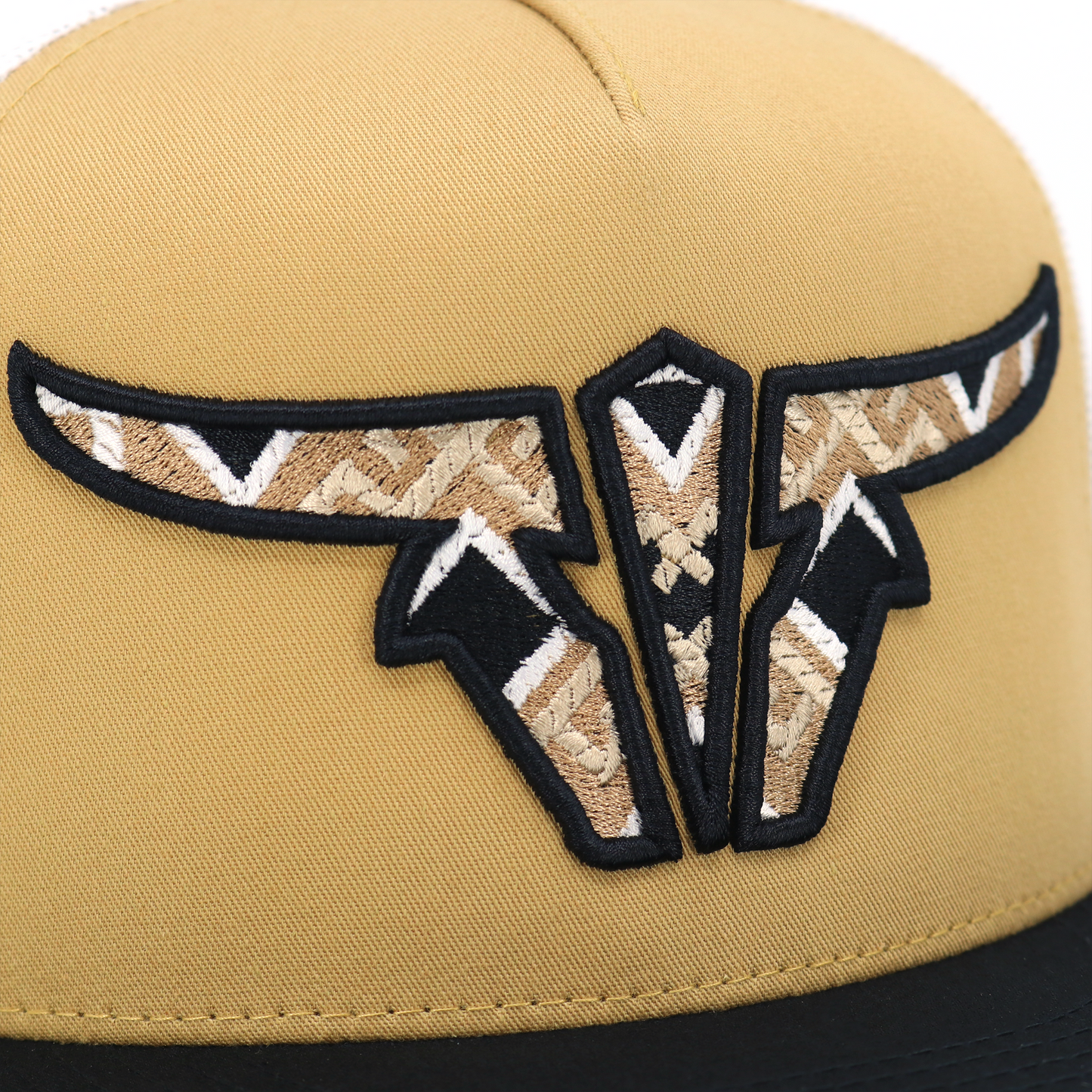 Aztec Black/Gold/White Trucker Hat - Flat Visor