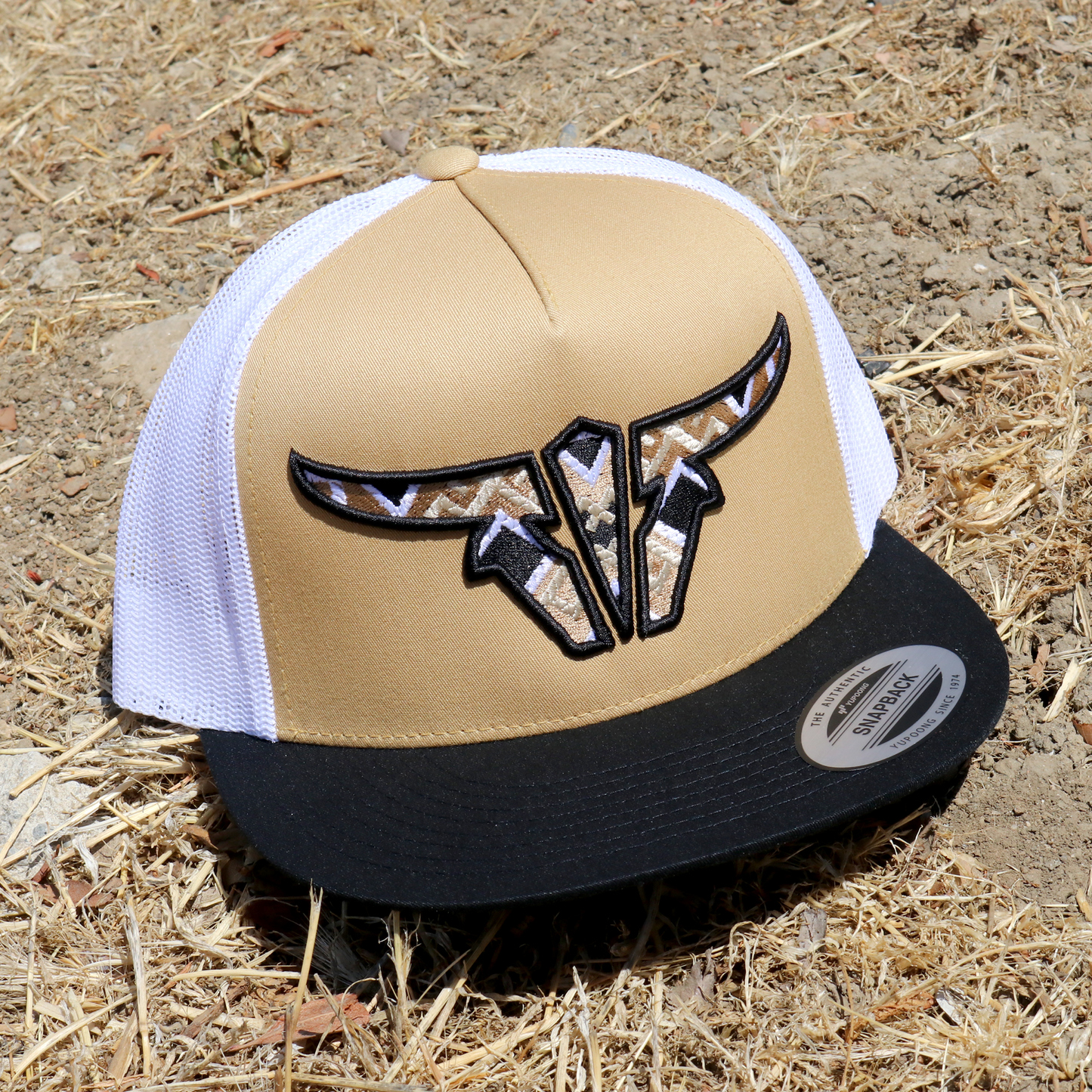 Aztec Black/Gold/White Trucker Hat - Flat Visor