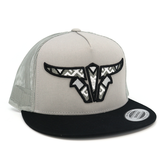 Aztec Black/Grey/Grey Trucker Hat - Flat Visor