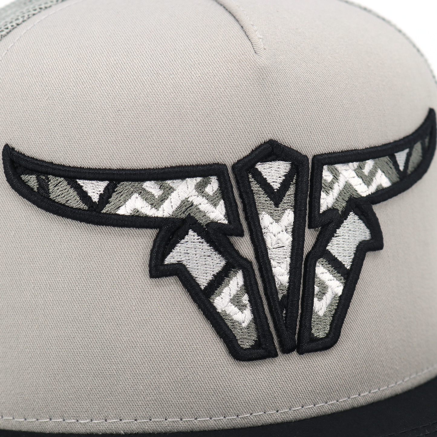 Aztec Black/Grey/Grey Trucker Hat - Flat Visor