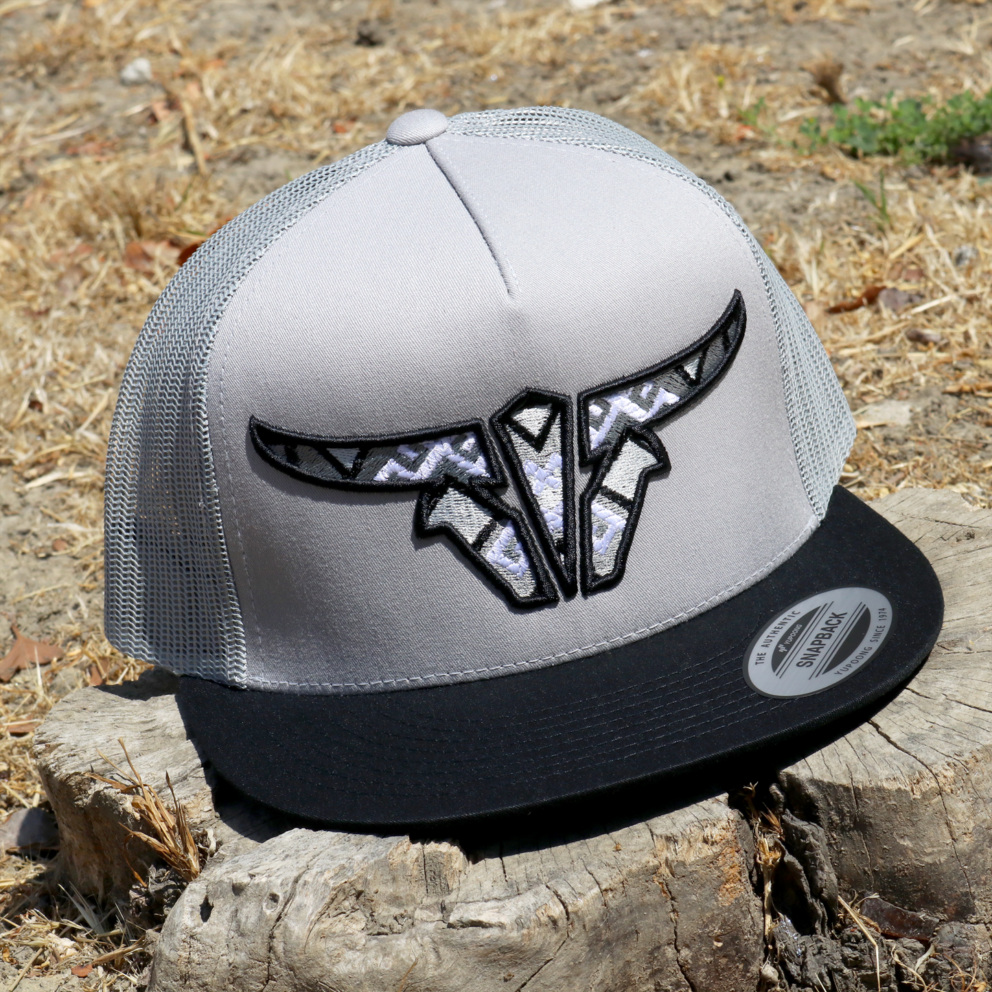 Aztec Black/Grey/Grey Trucker Hat - Flat Visor