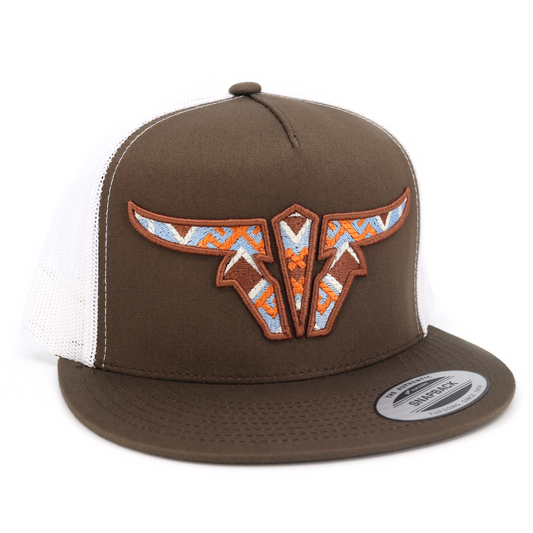 Aztec Brown/White Trucker Hat - Flat Visor