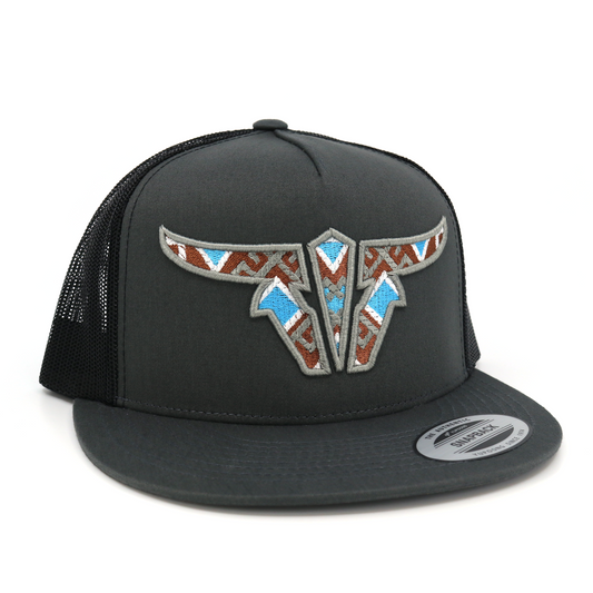 Aztec Charcoal/Black Trucker Hat - Flat Visor