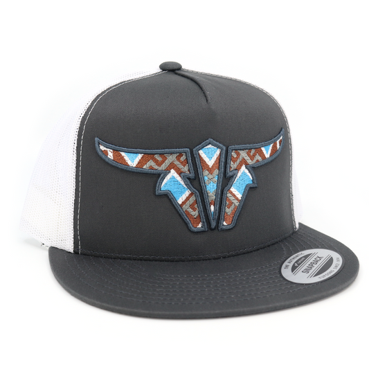 Aztec Charcoal/White Trucker Hat - Flat Visor