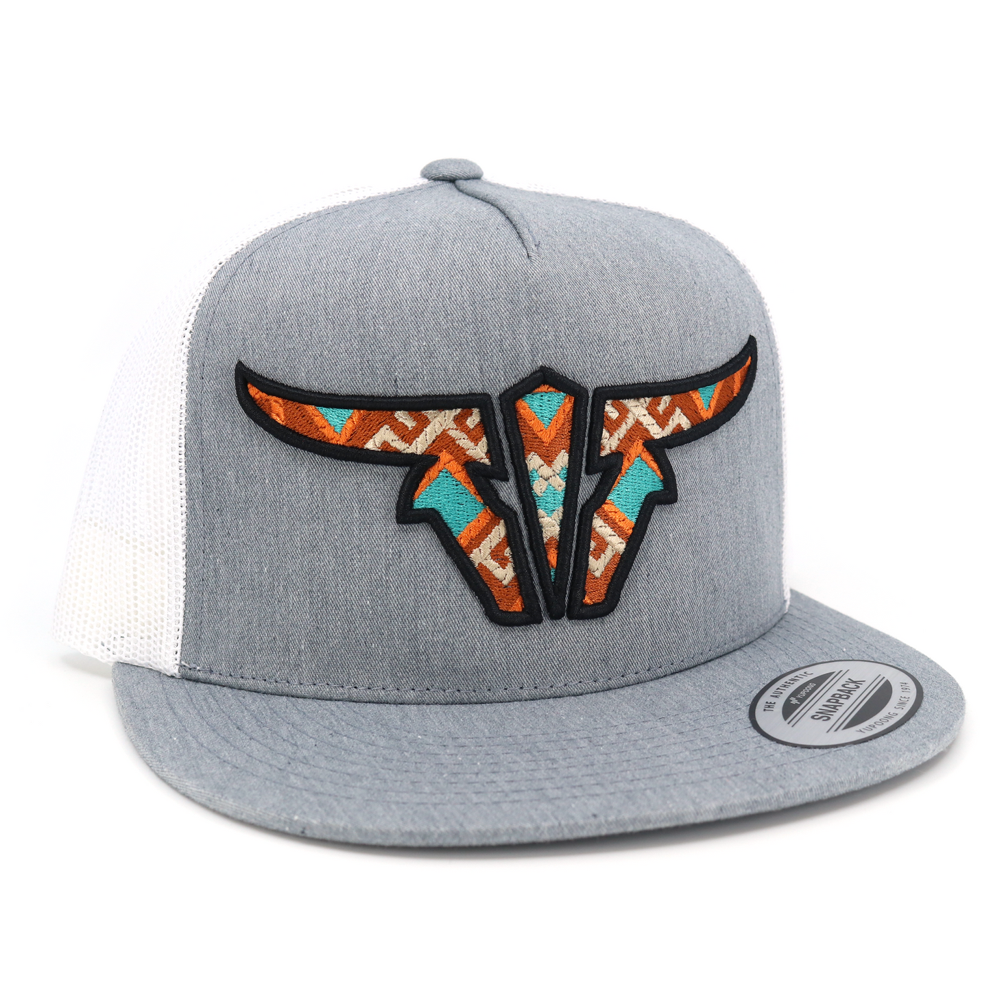 Aztec Heather/White Trucker Hat - Flat Visor