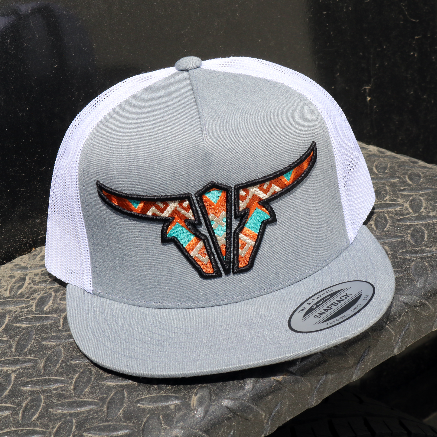 Aztec Heather/White Trucker Hat - Flat Visor