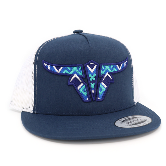 Aztec Navy/White TruckerHat - Flat Visor