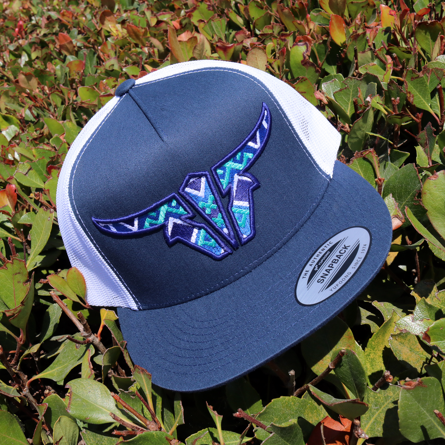 Aztec Navy/White TruckerHat - Flat Visor