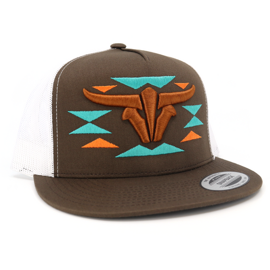 Cherokee Brown/White Trucker Hat - Flat Visor