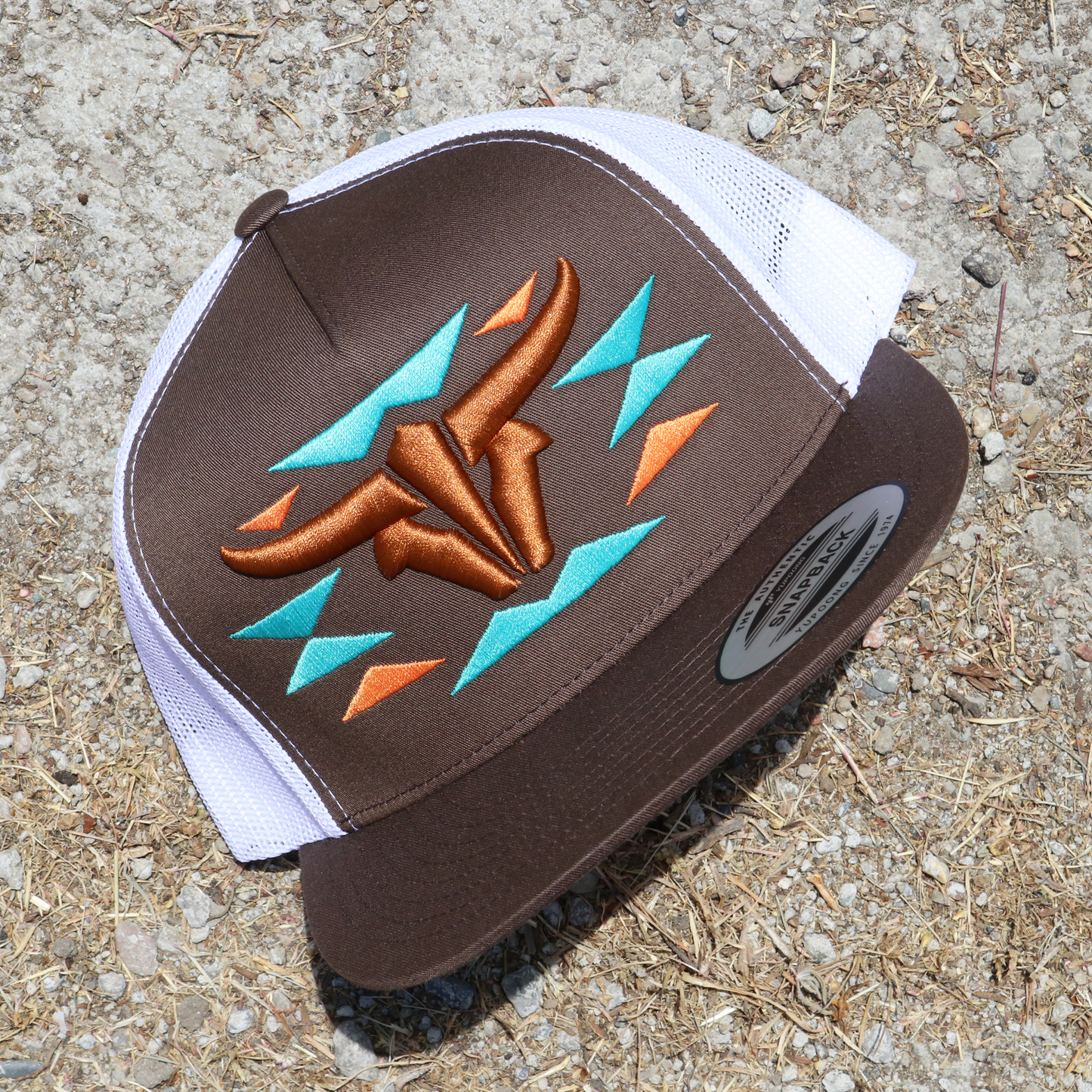 Cherokee Brown/White Trucker Hat - Flat Visor