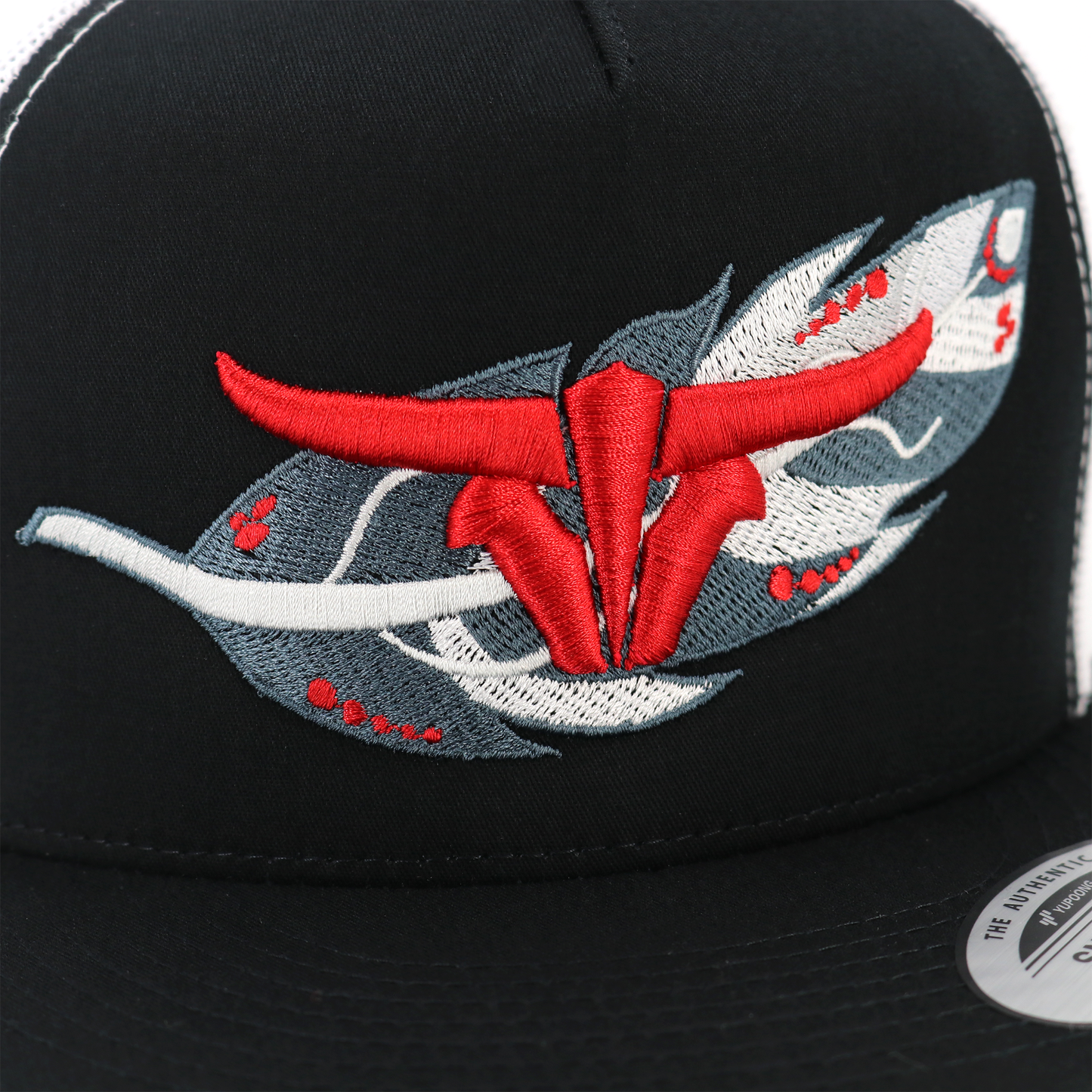 Feather Black/White Trucker Hat - Flat Visor