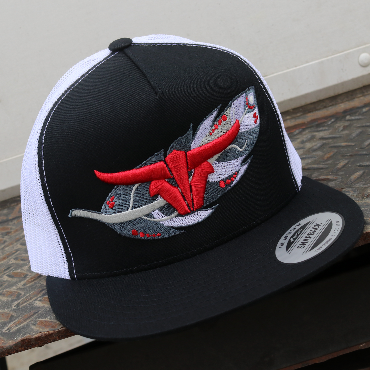 Feather Black/White Trucker Hat - Flat Visor