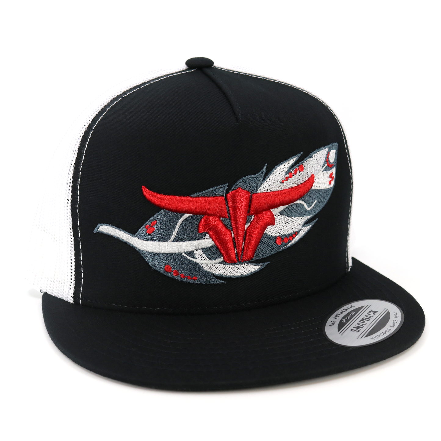 Feather Black/White Trucker Hat - Flat Visor