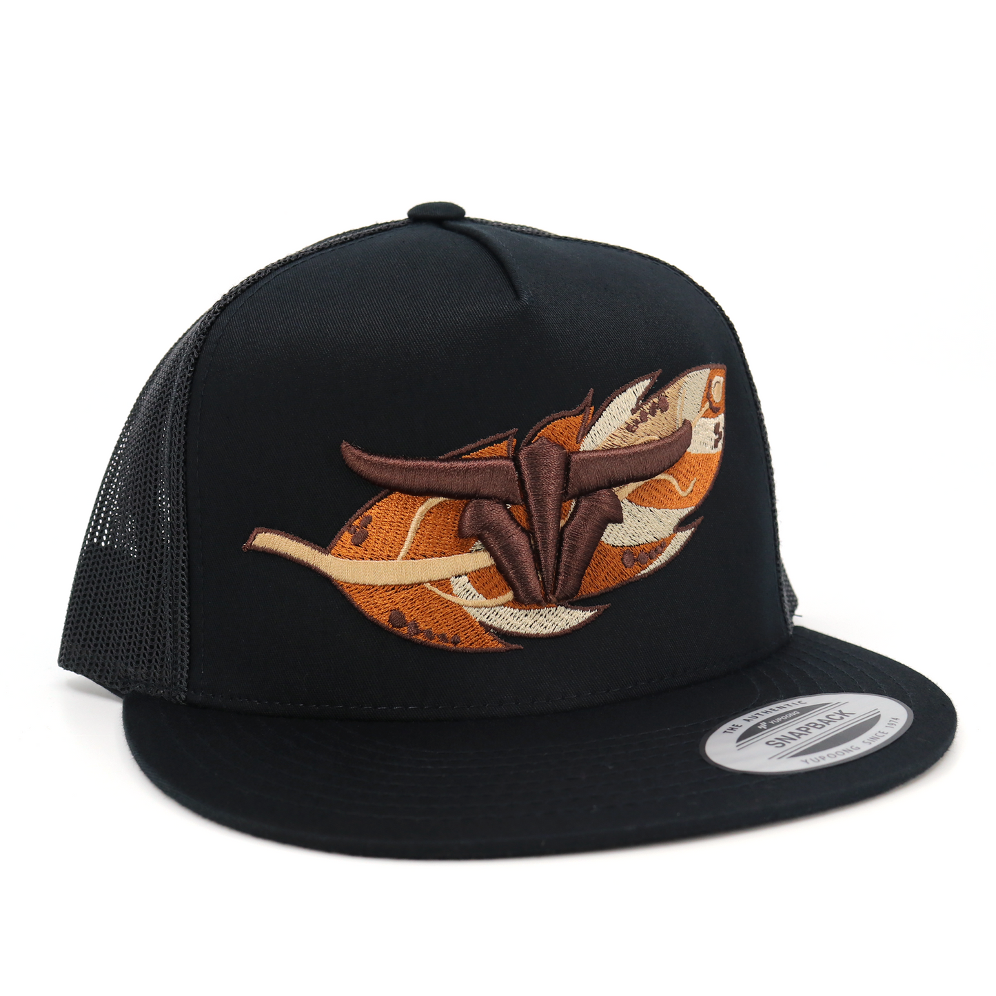 Feather Black Trucker Hat - Flat Visor