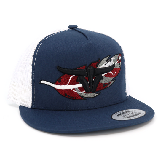 Feather Navy/White Trucker Hat - Flat Visor