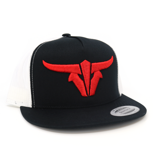 ToroBull Black/White Trucker Hat - Flat Visor