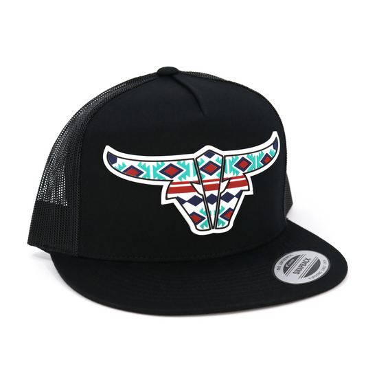 Tribal Black Trucker Hat - Flat Visor