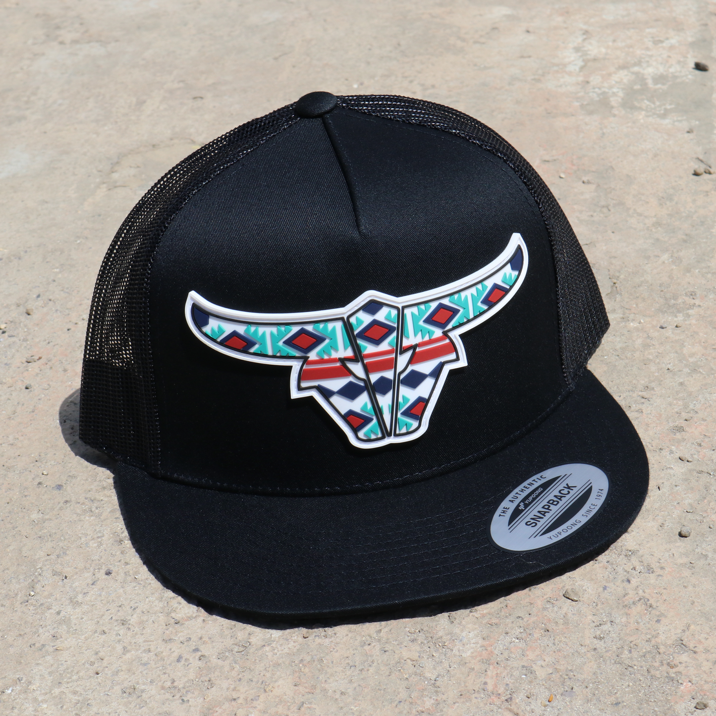 Tribal Black Trucker Hat - Flat Visor