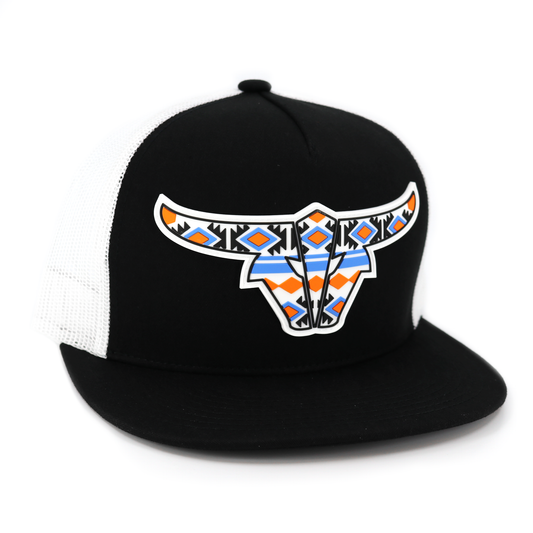 Tribal Black/White Trucker Hat - Flat Visor