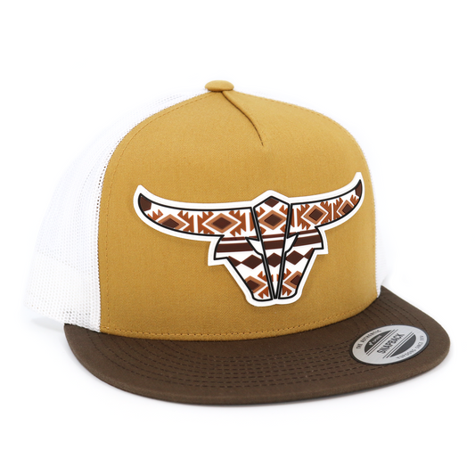 Tribal Brown/Gold/White Trucker Hat - Flat Visor