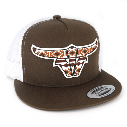 Tribal Brown/White Trucker Hat - Flat Visor