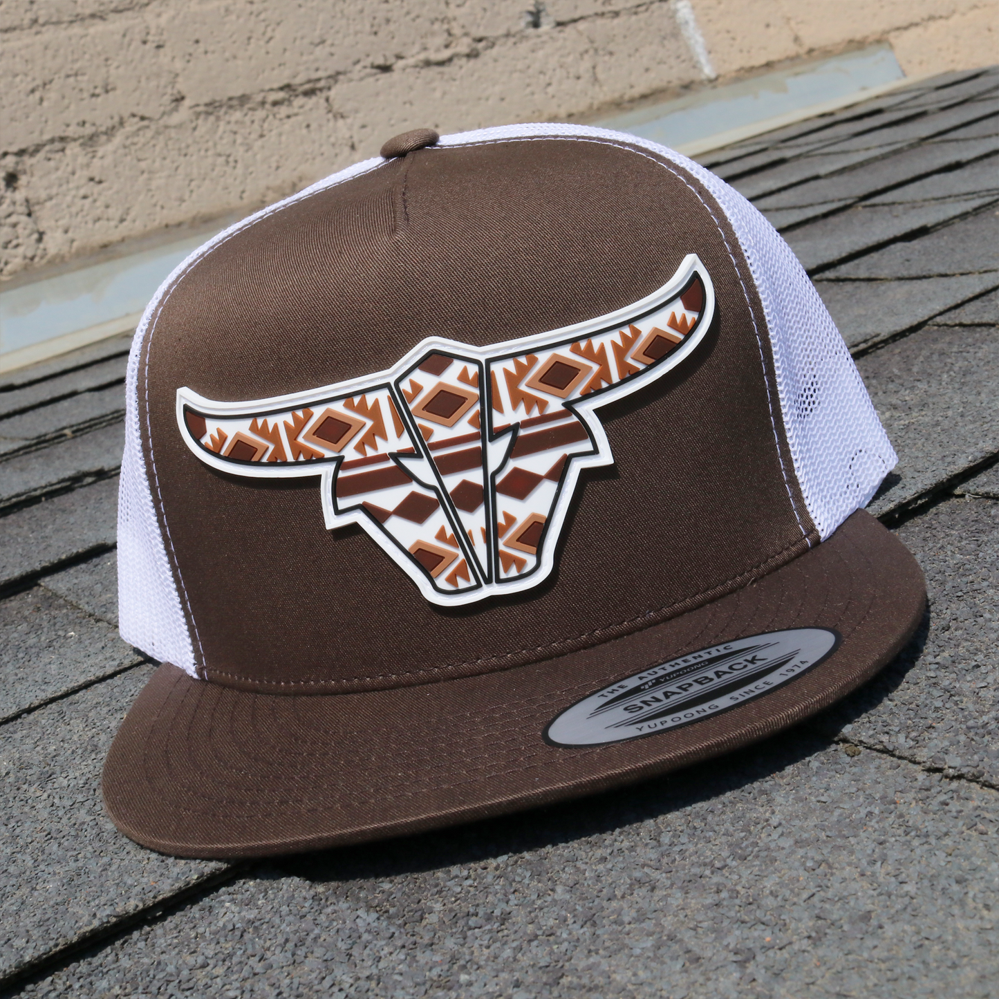 Tribal Brown/White Trucker Hat - Flat Visor