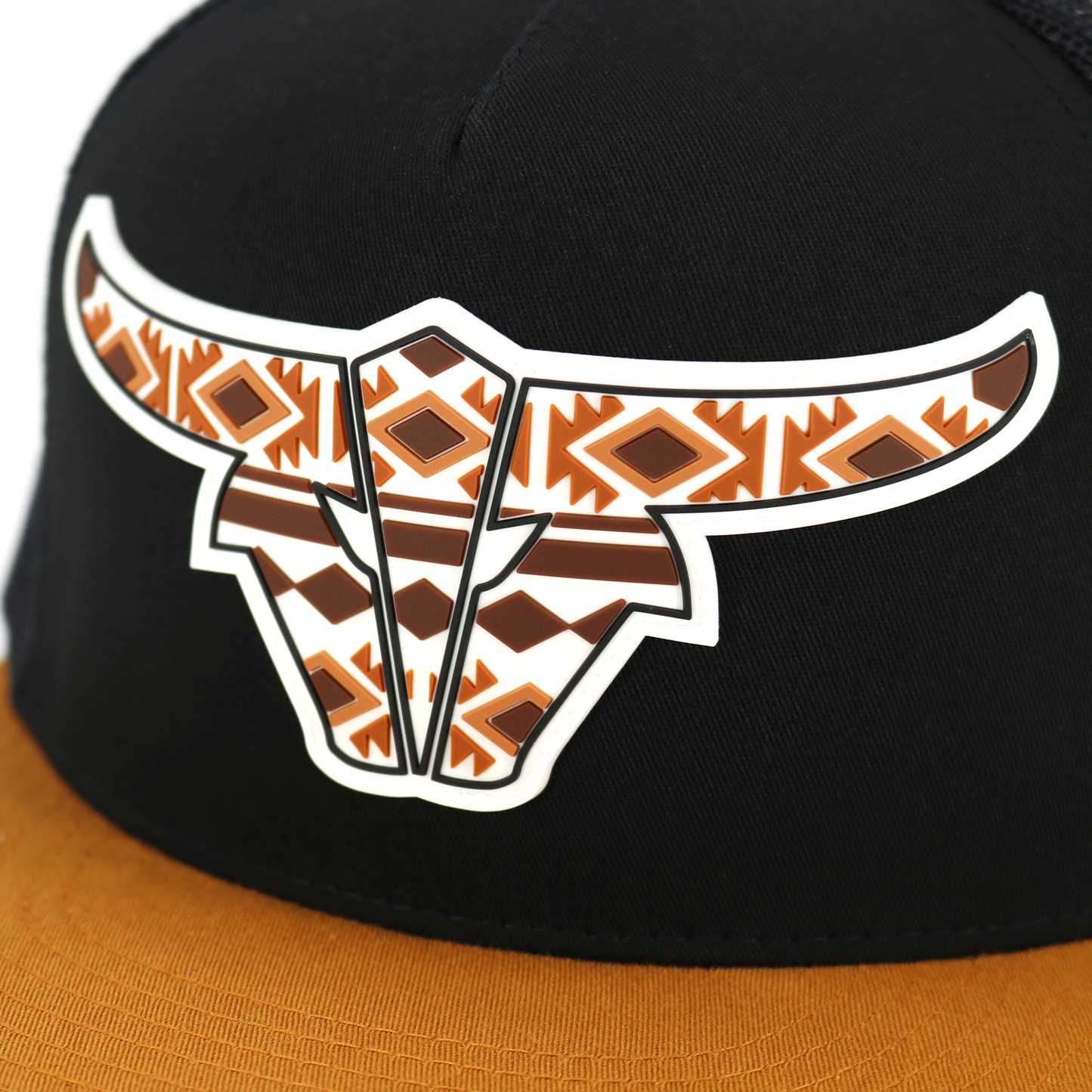 Tribal Caramel/Black/Black Trucker Hat - Flat Visor