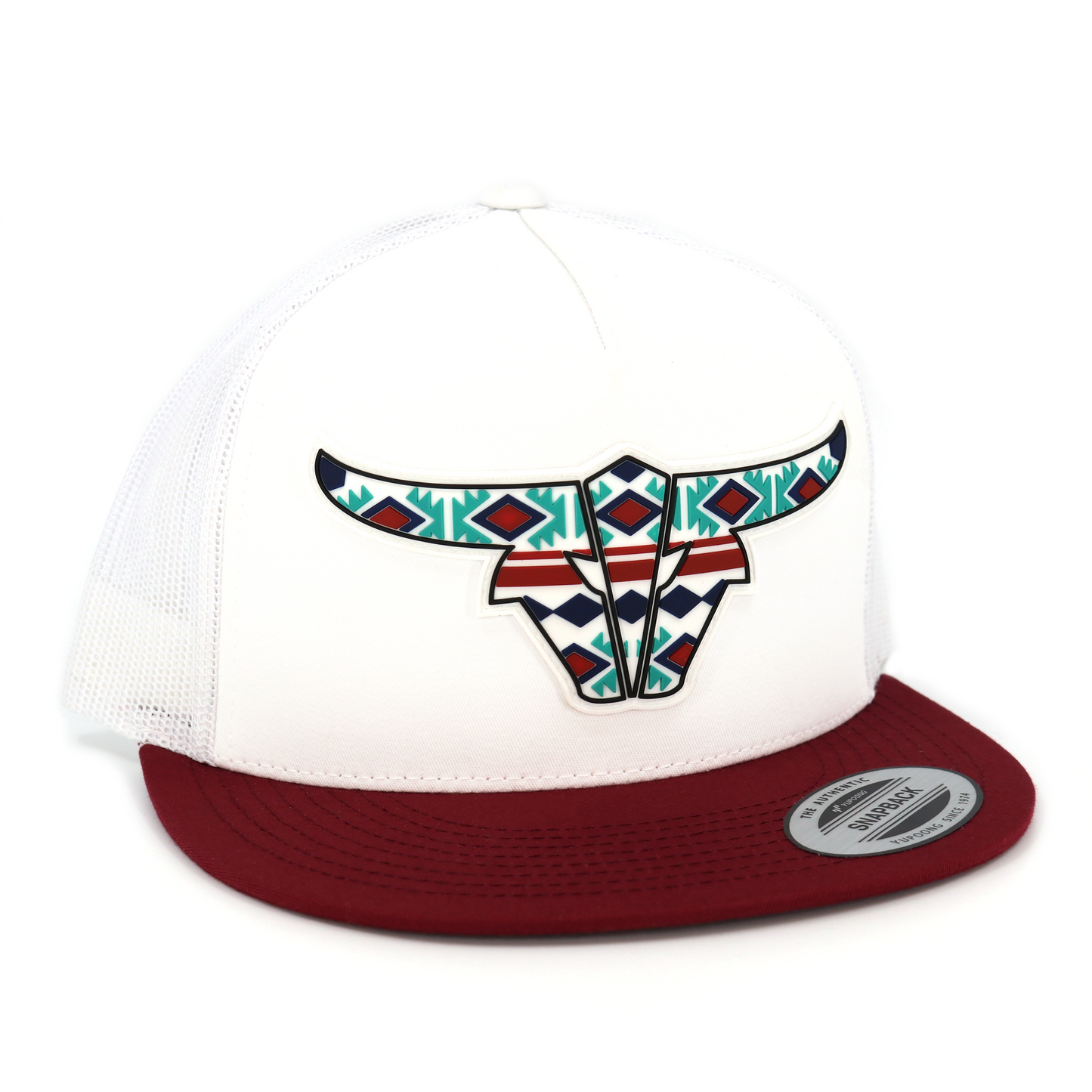 Tribal Maroon/White/White Trucker Hat - Flat Visor