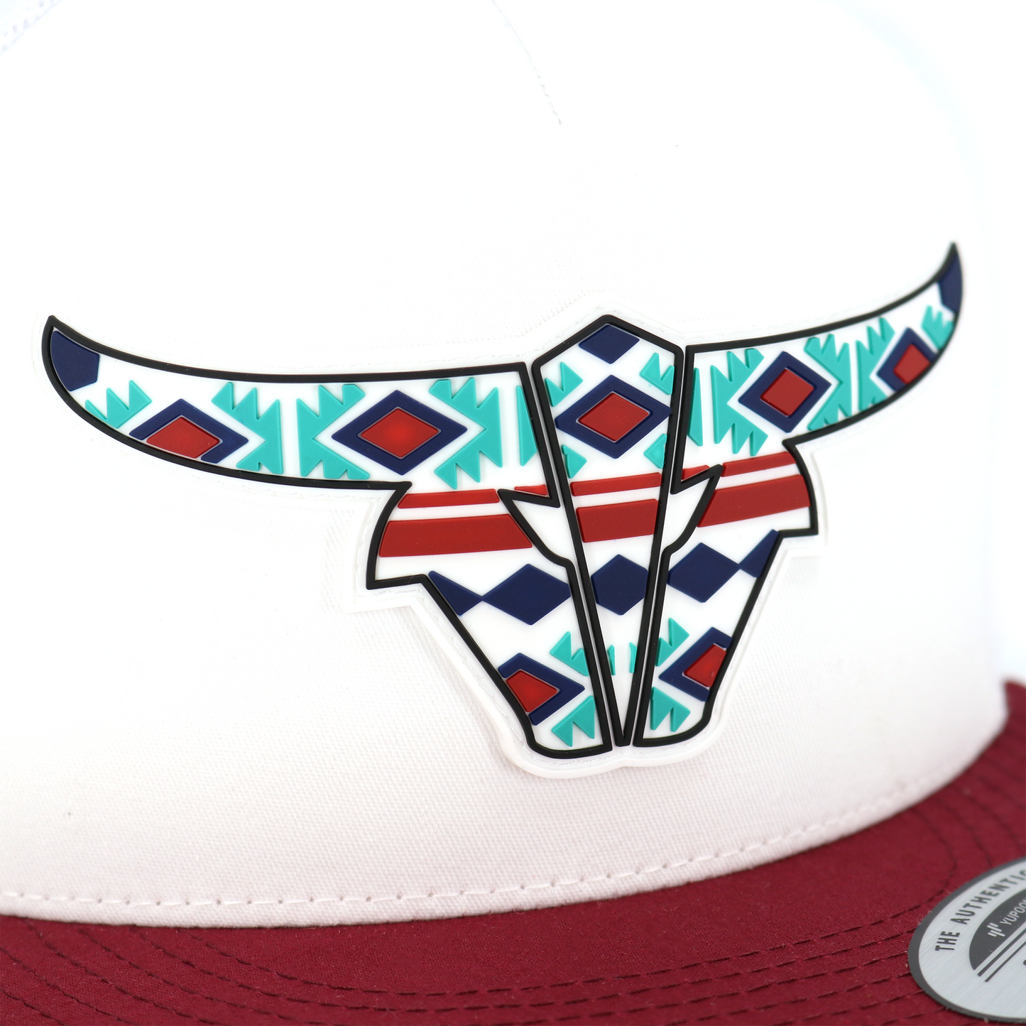 Tribal Maroon/White/White Trucker Hat - Flat Visor