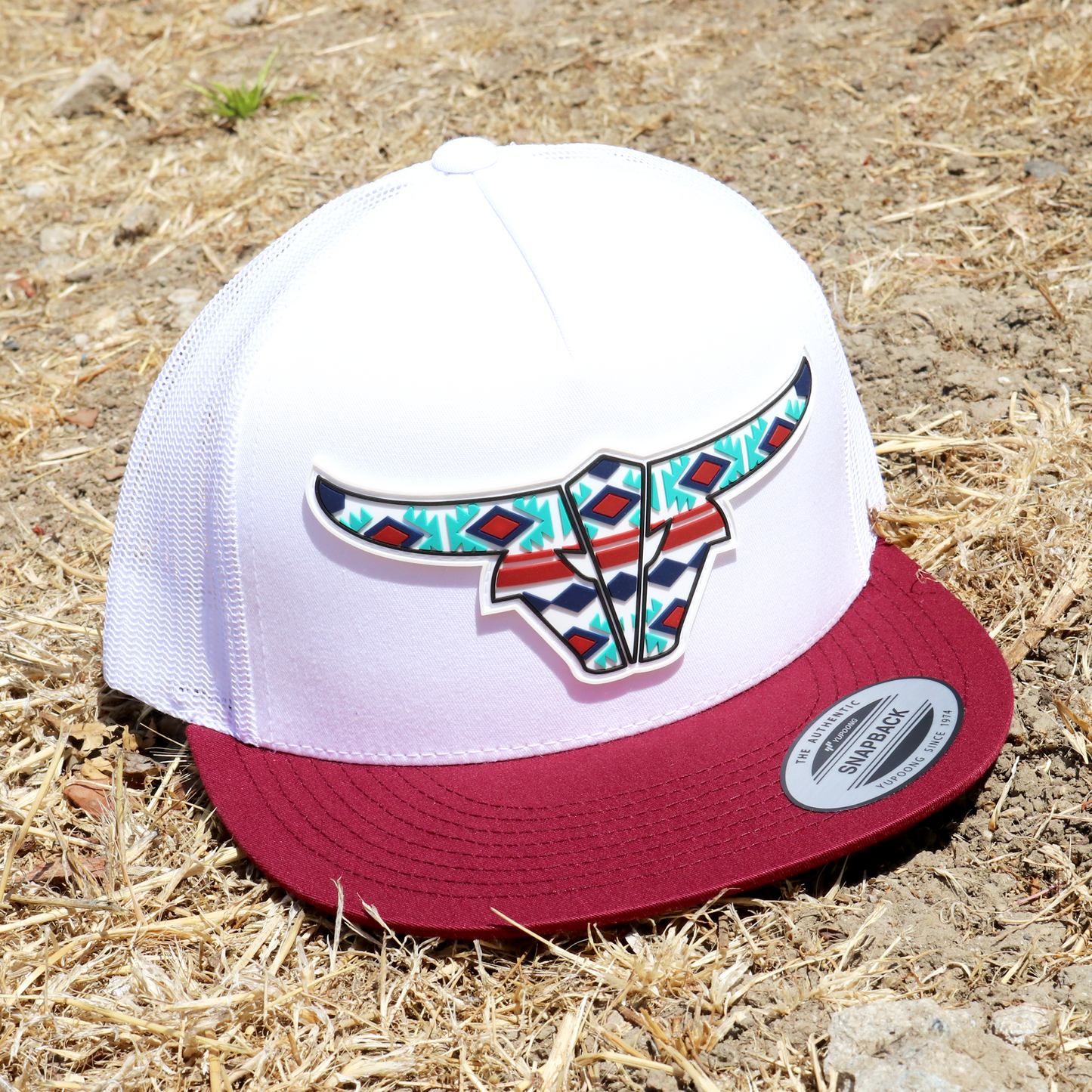 Tribal Maroon/White/White Trucker Hat - Flat Visor